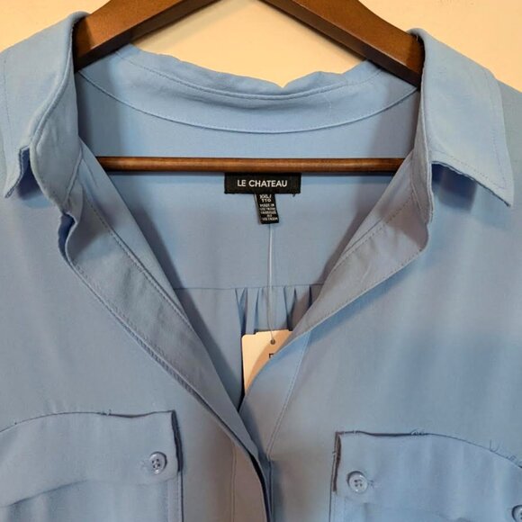 NWT Le Chateau Light Blue High-Low Roll-Tab Sleeve Blouse/Top Size XXL - Picture 4 of 6